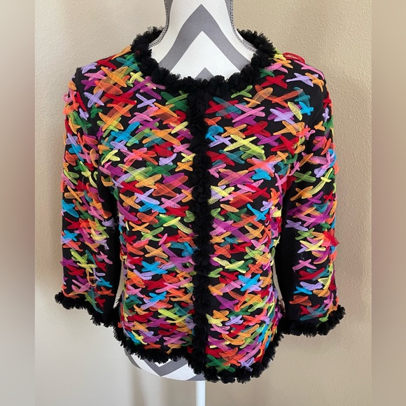 Vintage Michael Simon - Button Up - Colorful Ribbon - Cardigan Sweater - Size: M - Picture 2 of 9